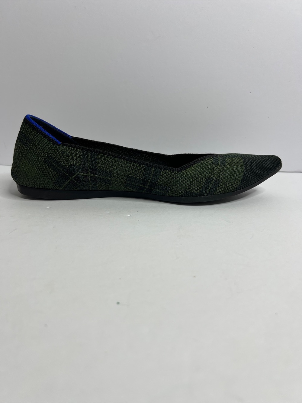 Rothy’s The Point Forest Green Plaid Pointed Toe Flats Size 7.5 - Picture 6 of 9